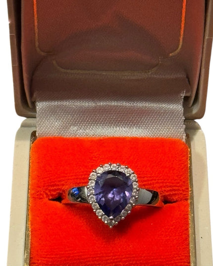 Lovely Sterling Silver Purple CZ  Teardrop Ring