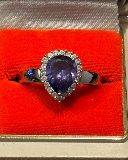 Lovely Sterling Silver Purple CZ  Teardrop Ring