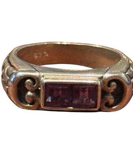 Vintage Ornate Scrollwork Sterling Silver 925 Ring with Purple Amethyst