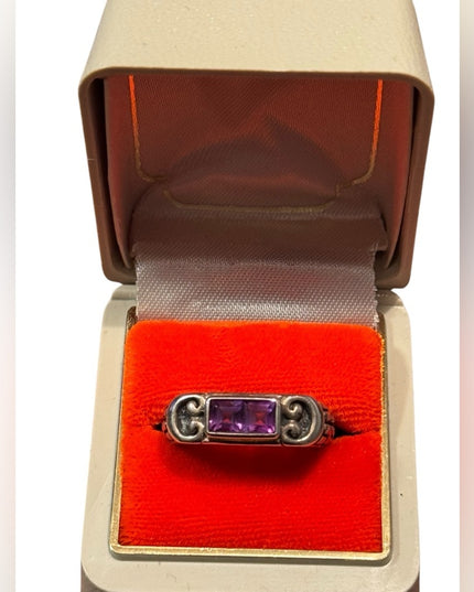 Vintage Ornate Scrollwork Sterling Silver 925 Ring with Purple Amethyst