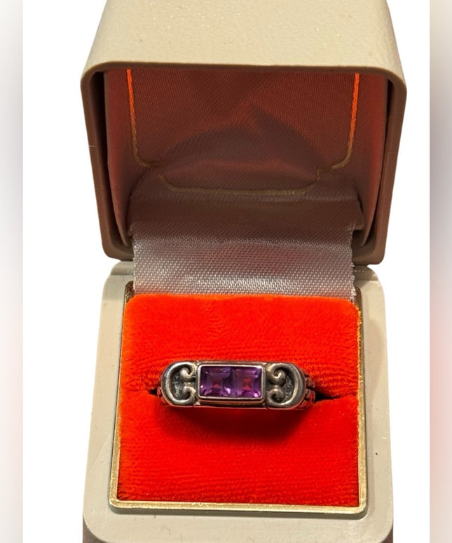 Vintage Ornate Scrollwork Sterling Silver 925 Ring with Purple Amethyst