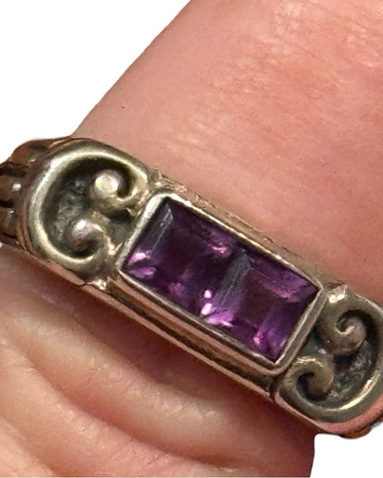 Vintage Ornate Scrollwork Sterling Silver 925 Ring with Purple Amethyst