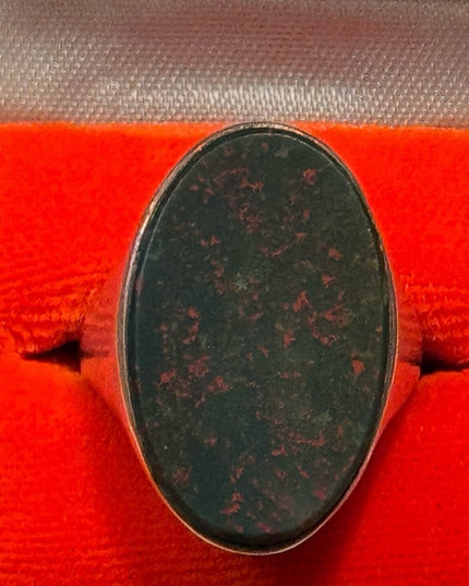 Vintage Large Oval Handmade Sterling Silver 925 Bloodstone Ring