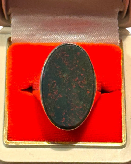 Vintage Large Oval Handmade Sterling Silver 925 Bloodstone Ring
