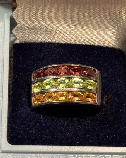 Elegant Sterling Silver 925  GOLD PLT Multicolor Gemstone Ring