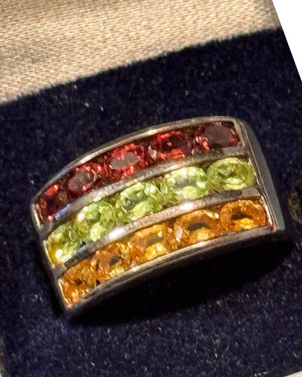 Elegant Sterling Silver 925  GOLD PLT Multicolor Gemstone Ring