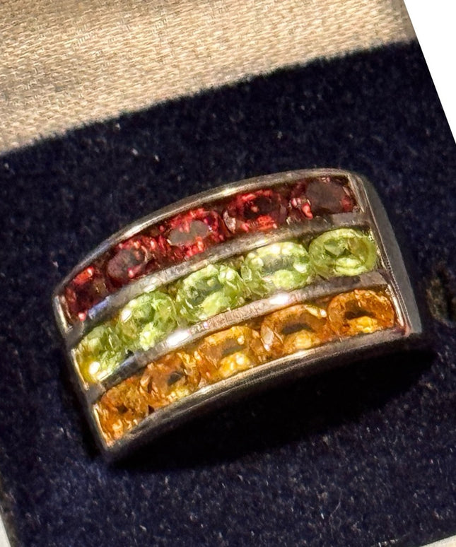 Elegant Sterling Silver 925  GOLD PLT Multicolor Gemstone Ring