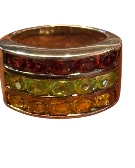 Elegant Sterling Silver 925  GOLD PLT Multicolor Gemstone Ring