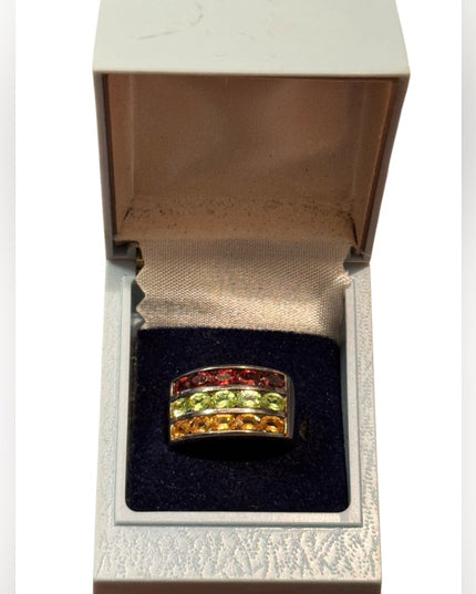 Elegant Sterling Silver 925  GOLD PLT Multicolor Gemstone Ring