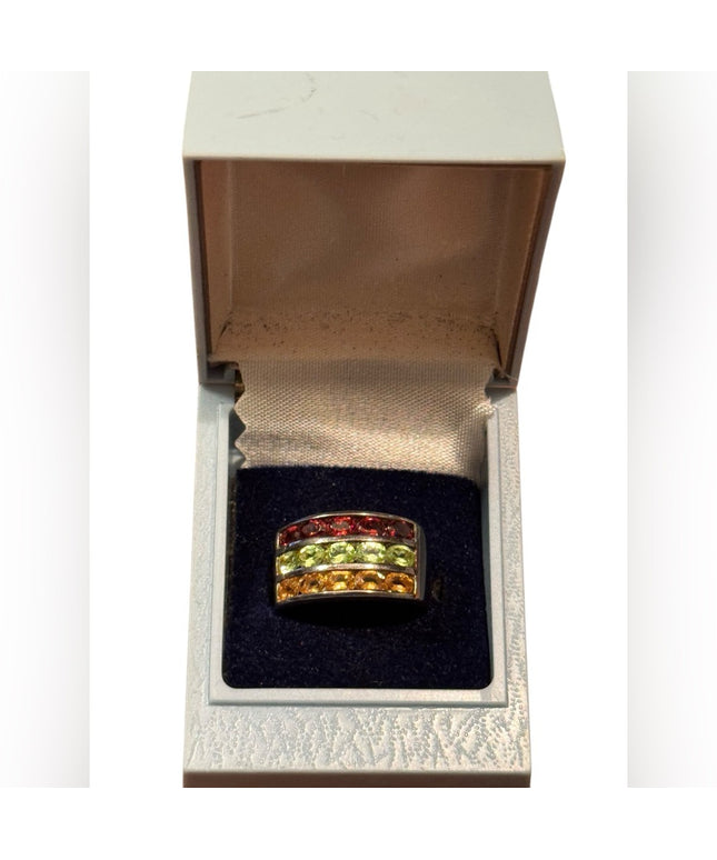 Elegant Sterling Silver 925  GOLD PLT Multicolor Gemstone Ring
