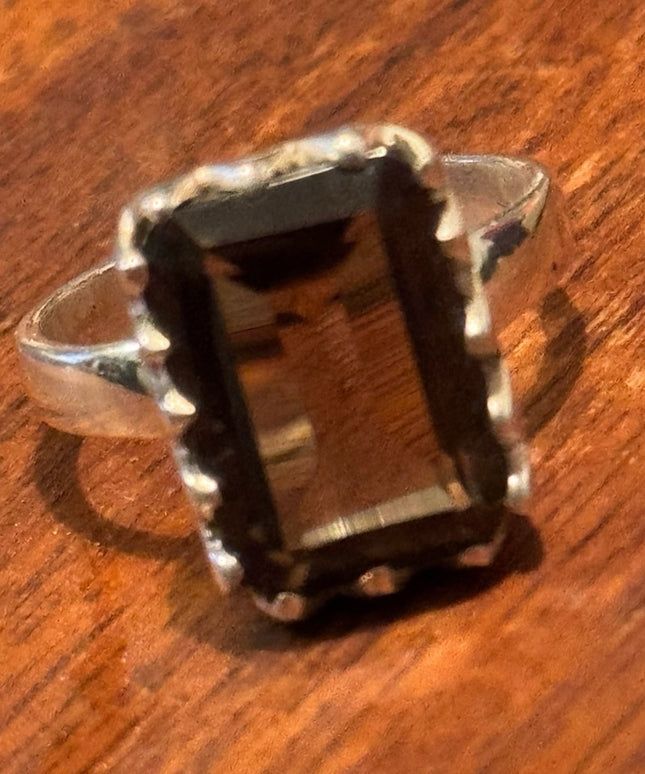 Elegant Vintage Sterling Silver 925 Smokey Tooaz Handmade Gemstone Ring