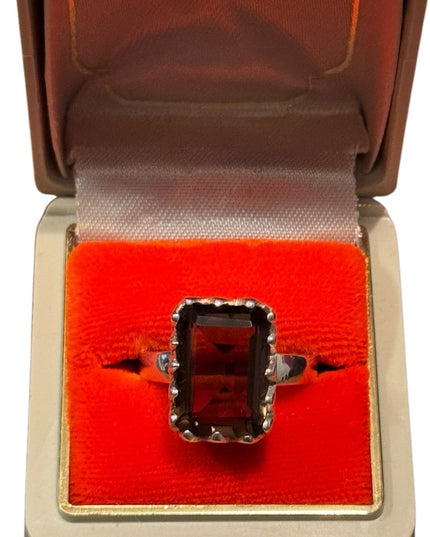 Elegant Vintage Sterling Silver 925 Smokey Tooaz Handmade Gemstone Ring