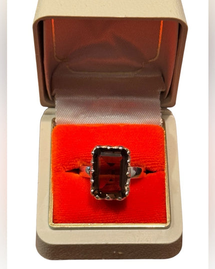 Elegant Vintage Sterling Silver 925 Smokey Tooaz Handmade Gemstone Ring