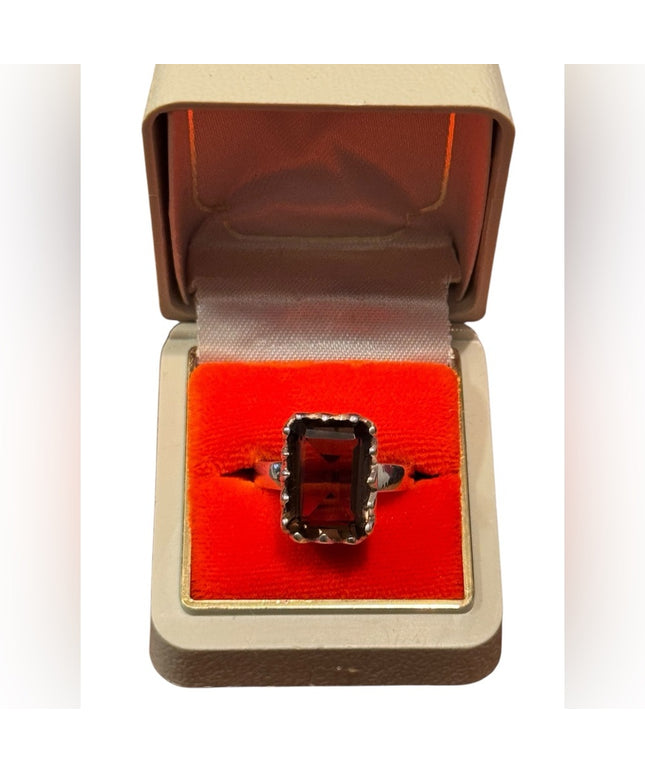 Elegant Vintage Sterling Silver 925 Smokey Tooaz Handmade Gemstone Ring