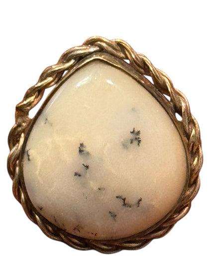 Sterling Silver 925 Dendritc Opal Gold Teardrop Ring