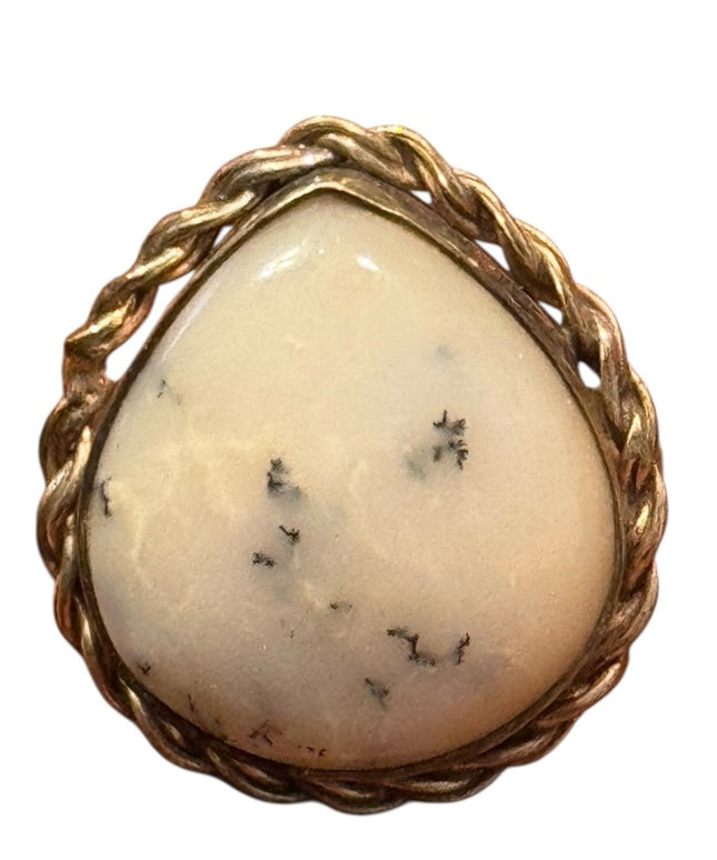 Sterling Silver 925 Dendritc Opal Gold Teardrop Ring