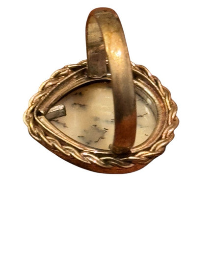 Sterling Silver 925 Dendritc Opal Gold Teardrop Ring