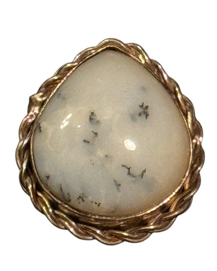 Sterling Silver 925 Dendritc Opal Gold Teardrop Ring