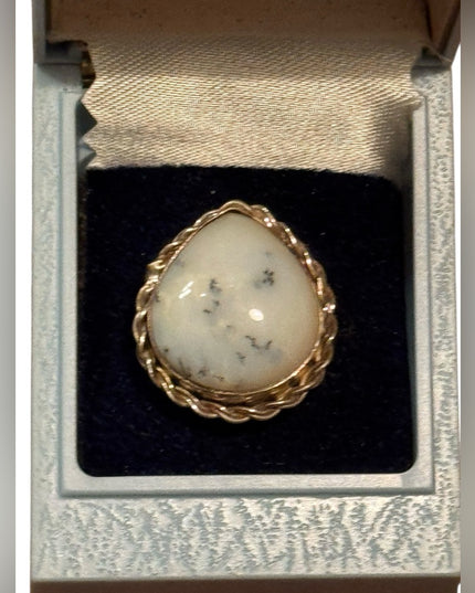 Sterling Silver 925 Dendritc Opal Gold Teardrop Ring