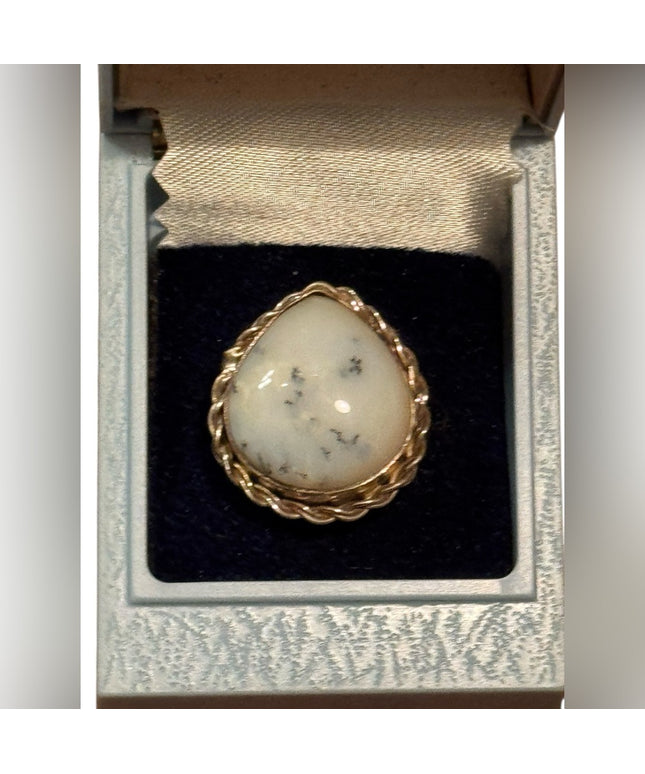 Sterling Silver 925 Dendritc Opal Gold Teardrop Ring