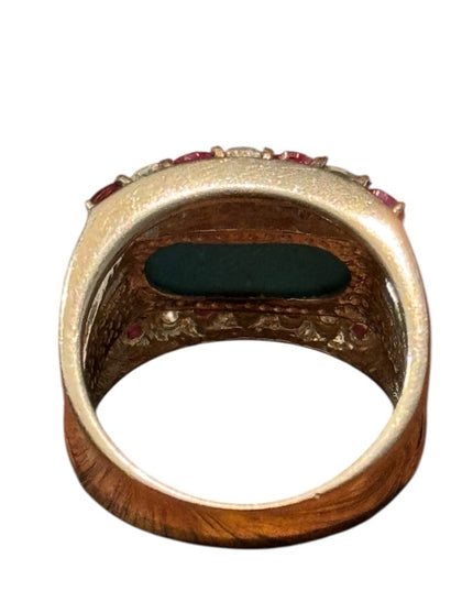 Turquoise Cabochon, Cubic Zirconia & Rubbelite 925 Sterling Silver Ring