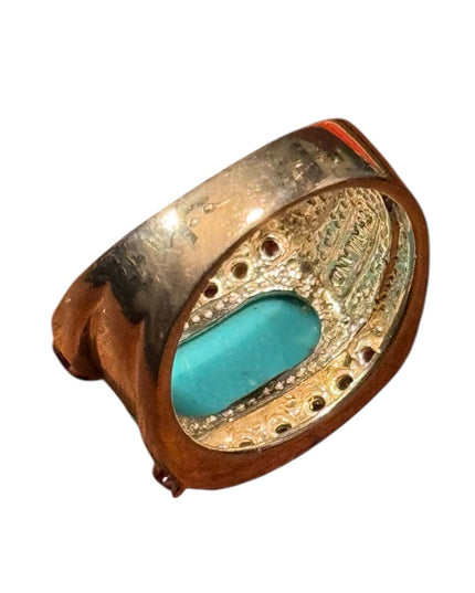 Turquoise Cabochon, Cubic Zirconia & Rubbelite 925 Sterling Silver Ring