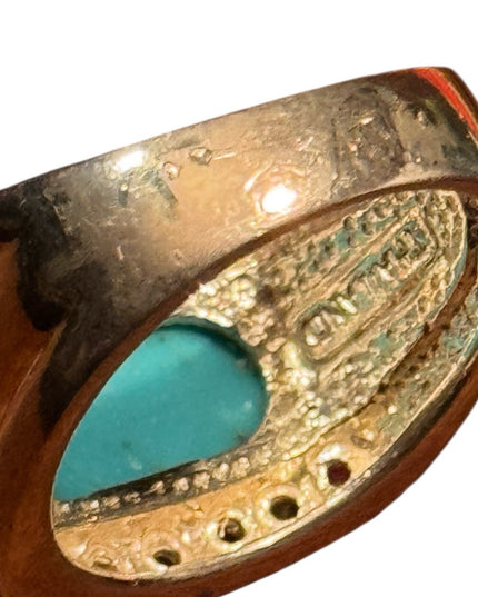 Turquoise Cabochon, Cubic Zirconia & Rubbelite 925 Sterling Silver Ring