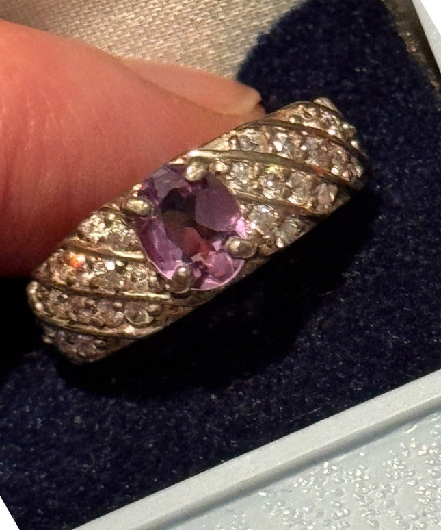 Sterling Silver 925 Purple CZ Gemstone Ring