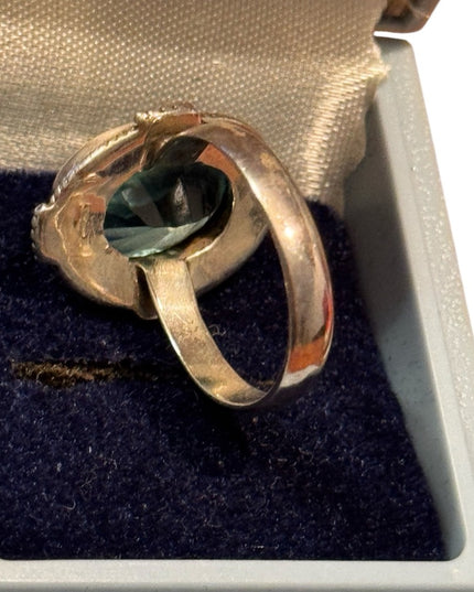 Elegant Sterling Silver 925 Ornate Handmade Blue Glass Ring