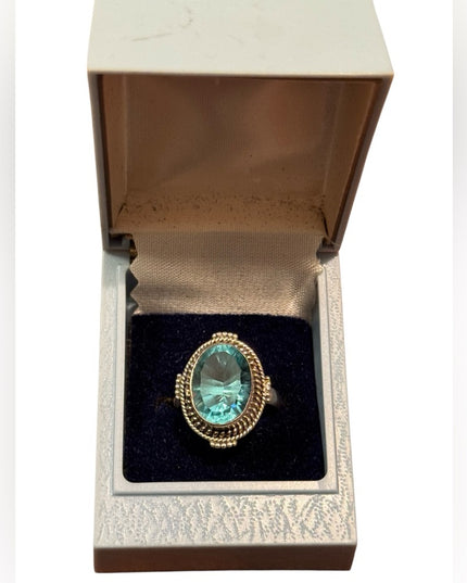 Elegant Sterling Silver 925 Ornate Handmade Blue Glass Ring