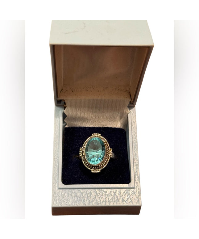 Elegant Sterling Silver 925 Ornate Handmade Blue Glass Ring