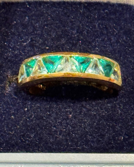 Elegant Sterling Silver 925 Gold Plt Green CZ Ring