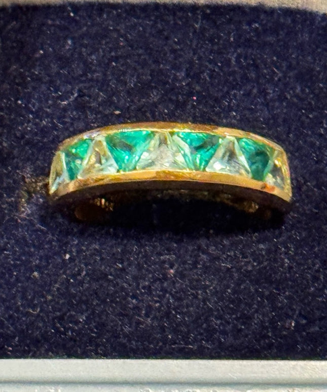 Elegant Sterling Silver 925 Gold Plt Green CZ Ring