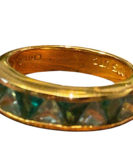 Elegant Sterling Silver 925 Gold Plt Green CZ Ring
