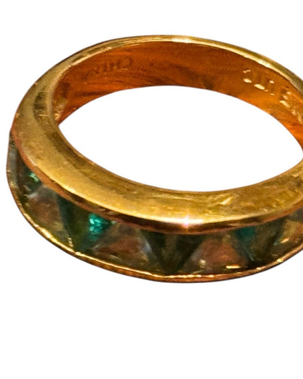 Elegant Sterling Silver 925 Gold Plt Green CZ Ring