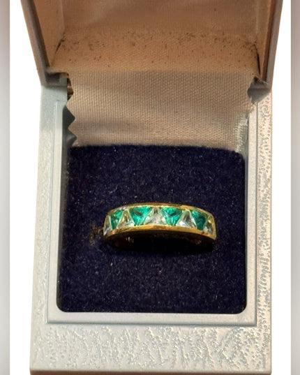 Elegant Sterling Silver 925 Gold Plt Green CZ Ring