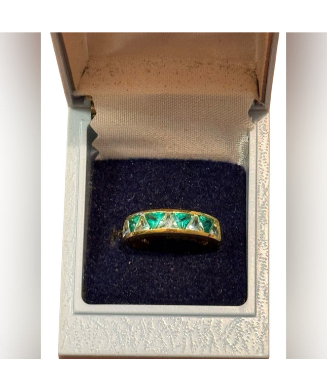 Elegant Sterling Silver 925 Gold Plt Green CZ Ring