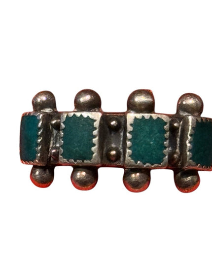 VINTAGE 1950'S ZUNI STERLING SILVER GREEN TURQUOISE RING