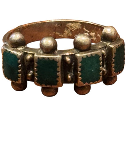 VINTAGE 1950'S ZUNI STERLING SILVER GREEN TURQUOISE RING