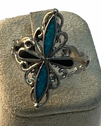Silver tone Fashion ring southwestern style mosaic