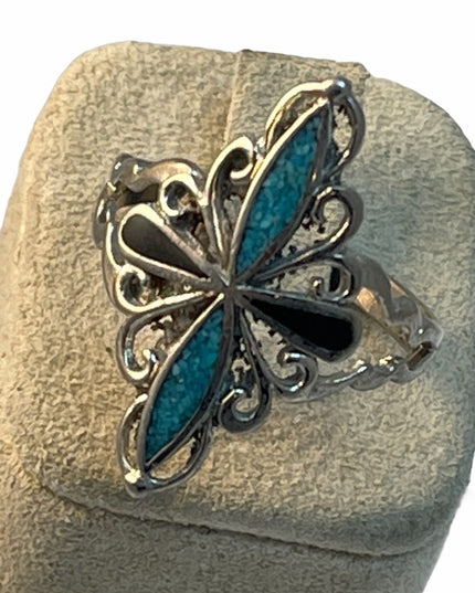 Silver tone Fashion ring southwestern style mosaic
