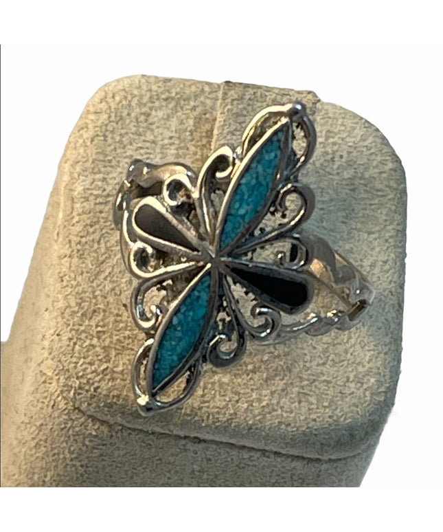 Silver tone Fashion ring southwestern style mosaic