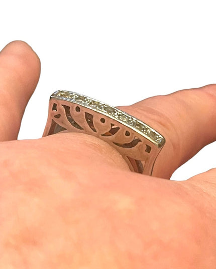 Silver finish CZ glass crystal fancy ring