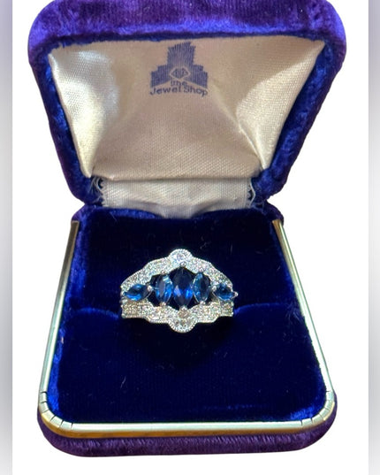 Fancy Silver Rhodium Plated Blue CZ   Ring