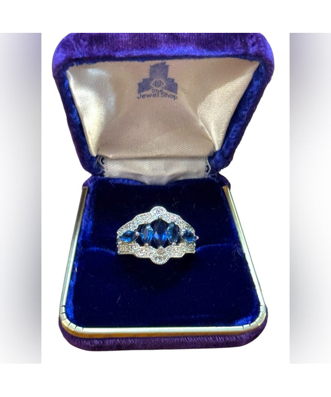 Fancy Silver Rhodium Plated Blue CZ   Ring