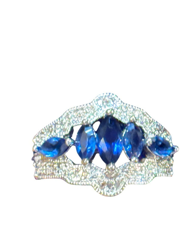 Fancy Silver Rhodium Plated Blue CZ   Ring