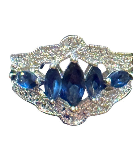 Fancy Silver Rhodium Plated Blue CZ   Ring