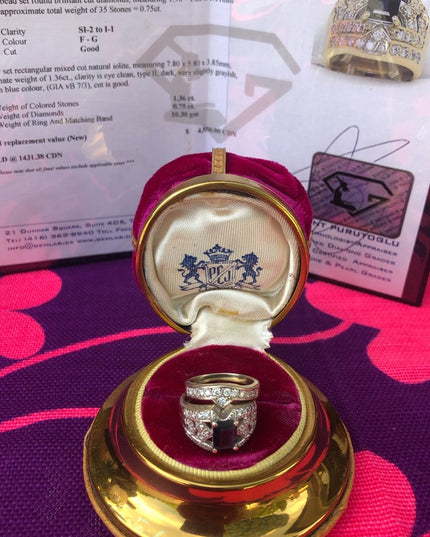 14k Gold Diamond & Iolite Ring set 10.3g