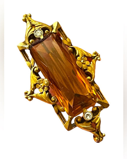 - Antique RARE Georgian 14k Gold miner Diamond & Citrine ornate brooch RARE pie…