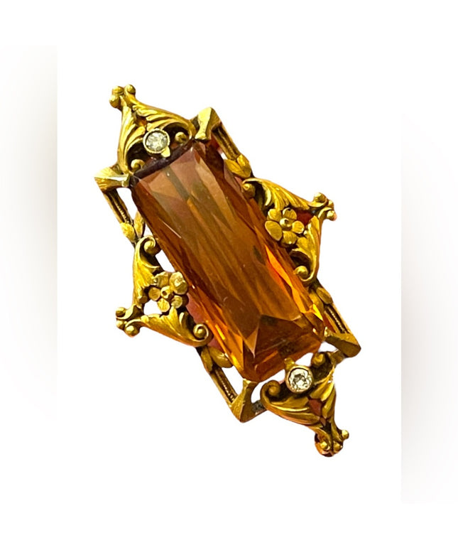 - Antique RARE Georgian 14k Gold miner Diamond & Citrine ornate brooch RARE pie…